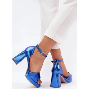 Dámské sandále Dámské lakované sandály na sloupku - modré Marila Velikost: 39
