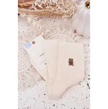 Pánské ponožky Dámské teplé ponožky s vlna a motivem medvídka – ecru Velikost: 35-38