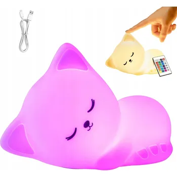 Lampička NOČNÍ LAMPA PRO DĚTI KOČIČKA LED BAREVNÁ SILIKON RGB MĚKKÁ SILIKONOVÁ