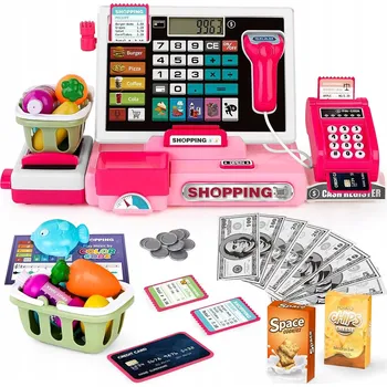 Hra na obchod VELKÁ INTERAKTIVNÍ POKLADNA PRO DĚTI + KALKULAČKA VÁHA KOŠÍK