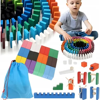 ostatní stavebnice Stavebnice Dřevěné Puzzle Domino Barevné Velká Hra pro Děti Sada Taška