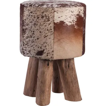 Taburet Fellhof Taburet s dřevěnými nohami kulatý Zvolte variantu: Hnědo-bílá, Velikost: 45 cm