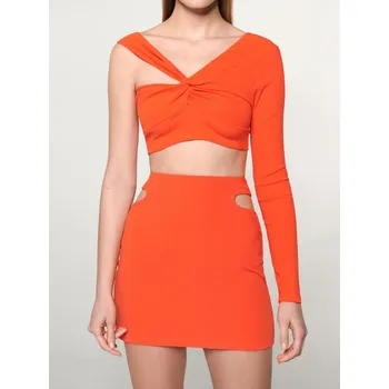 Oblečení a móda Sinsay - Asymetrická žebrovaná crop halenka se zkrouceným výstřihem - oranžová - 7871J-22X - 7871J-22X-L