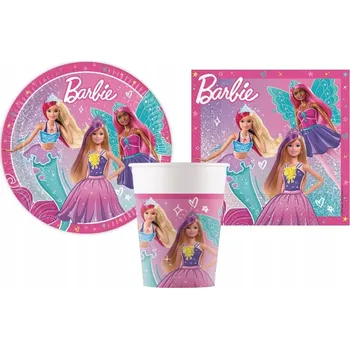 Jednorázové nádobí TALÍŘKY KELÍMKY UBROUSKY SADA BARBIE NAROZENINOVÁ PÁRTY OSLAVA NÁDOBÍ