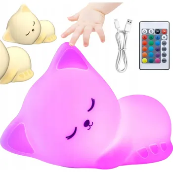 Lampička NOČNÍ LAMPA PRO DĚTI SILIKONOVÁ STOLNÍ LAMPA KOČKA RGB LED ČASOVAČ PILOT