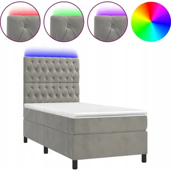 Postel Kontinentální postel s matrací 203x100x118/128 cm, světle šedá, LED