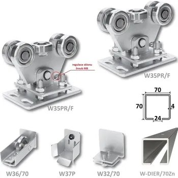 Pohon brány sada pro nesenou bránu W Set 70/Zn-DIER - kompletní sada na bránu do 300 kg, C profil 70 x 70 x 4 mm zinkovaný 6 m s předvrtanými otvory, stavitelné vozíky