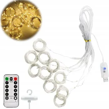 Vánoční dekorace Vánoční LED závěs 3x3m 300LED USB Dálkové ovládání Háčky Teplá Bílá