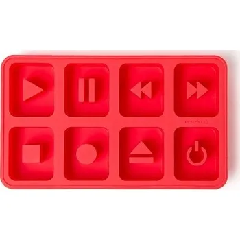 Tvořítko na led Silikonová forma na led HUDEBNÍ KOSTKY PLAY PAUSE STOP červená