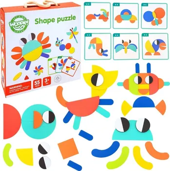 Puzzle OEM WOOPIE GREEN Dřevěné Montessori puzzle 40 rekonstrukčních vzorů 55 ks. certifikát FSC