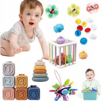 Hračka pro nejmenší Interaktivní senzorická hračka 6v1 Montessori kousátko pro miminko