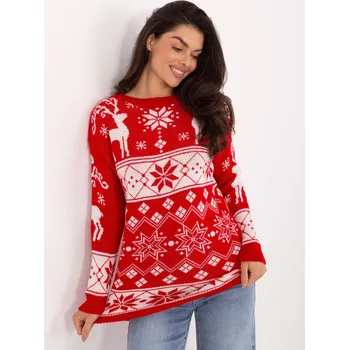 Dámský svetr Červený dámský dlouhý vánoční svetr MI-SW-21387.59-RED Velikost: ONE SIZE