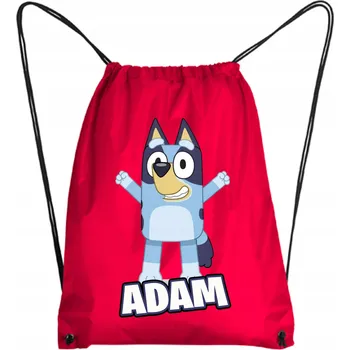 Červený školní vak/batoh na tělocvik do školky BLUEY BINGO + JMÉNO 10