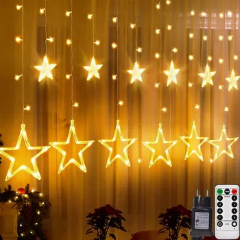 Vánoční dekorace SVĚTELNÝ ZÁVĚS 138 LED HVĚZDIČKY VÁNOČNÍ OSVĚTLENÍ NA STROMEČEK GIRLANDA Teplá Bílá