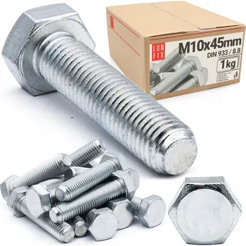 Šroub M10x45 Šestihranný šroub s 6hrannou hlavou DIN 933 pozink na klíč 8.8 1 kg