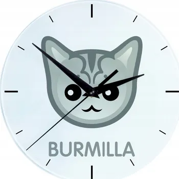 Hodiny Skleněné nástěnné hodiny s kočkou Burmillou – roztomilé hodiny s kočkou