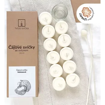 Svíčka Tvoje svíčka Čajové svíčky kokosové se svícnem 11ks