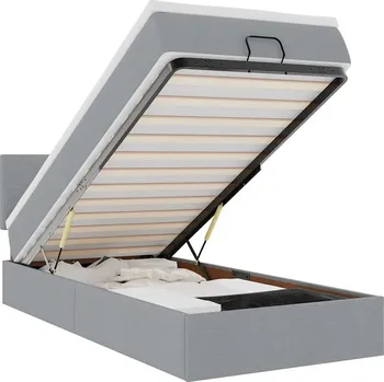 Postel Postel s otomanem světle šedá 203 x 100 x 88 cm, matrace 100 x 200 x 20 cm