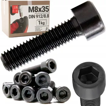 Šroub Šroub s vnitřním šestihranem M8x35 černý pozink s válcovou hlavou DIN912 třídy 8.8, imbusový, 1 kg