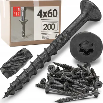 Vrut Tesařské vruty 4x60 do dřeva, černě pozink TX20, kónické, KMWHT, 200 ks.