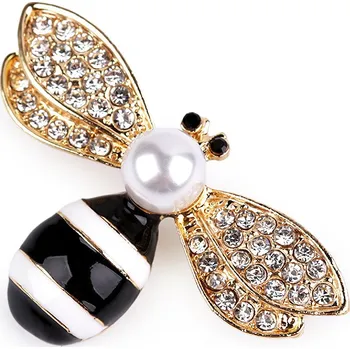 Náramek Brož s broušenými kamínky a perlou včela, malé, 3 crystal zlatá