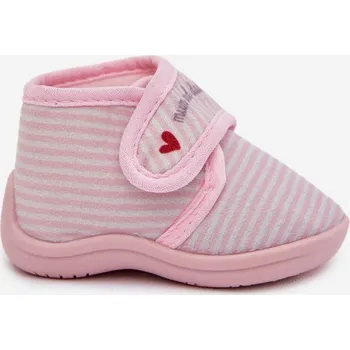 Dívčí tričko Dětské pantofle na suchý zip s pruhy světle růžové Lavelle 18