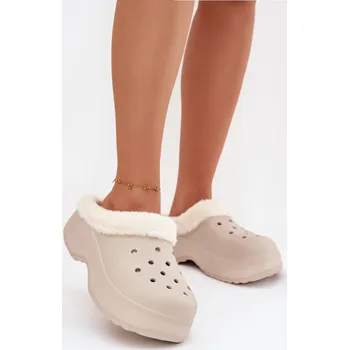 Dámské polobotky Pěnové dámské pantofle s teplou kožešinou Khaki Palvine 36/37