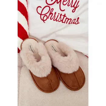 Dámská obuv Dámské pantofle s kožíškem – camel Delissa Velikost: 38