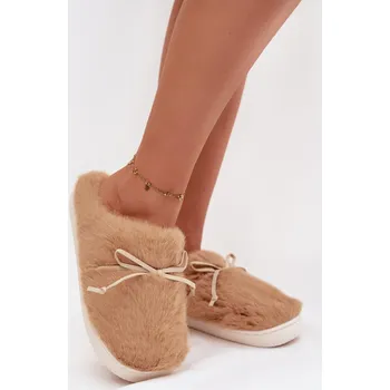 Dámské polobotky Dámské papuče s kožíškem a mašličkou – camel Minella Velikost: 36/37