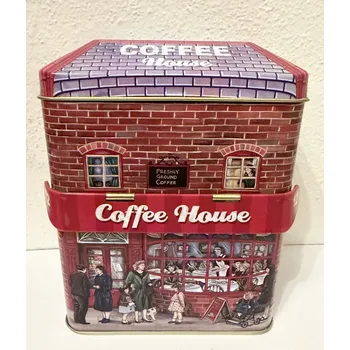 Dóza na potraviny Plechová prolisovaná dóza - plechovka Domeček Coffee house