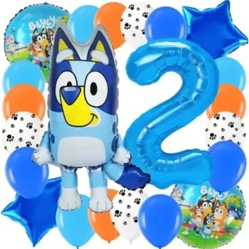 Balónek SADA BALÓNKŮ BLUEY BINGO PEJSEK BALÓN ČÍSLICE 2 ROKY DRUHÉ NAROZENINY 22 KS