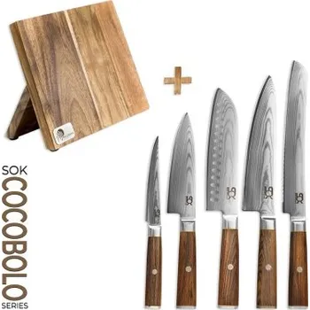 Kuchyňský nůž SOK sada 5 kuchyňských nožů Cocobolo White Damascus + magnetický stojánek + doprava zdarma!