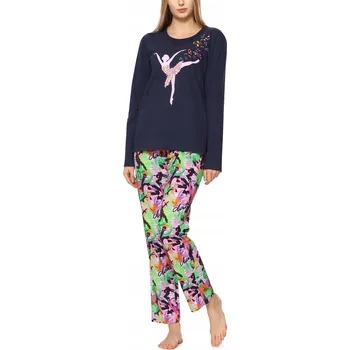 Dámské oblečení Dámské bavlněné pyžamo dámské pyžamo s dlouhým rukávem MS-417 Tmavě modrá M