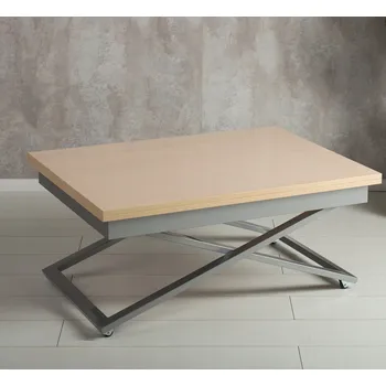 Konferenční stolek Rozkládací konferenční stolek s výškovým nastavením, moderní loft styl, světle dubová barva, 91/60-120/42-76 cm