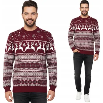 Pánský svetr Pánský vánoční svetr bordó norský vzor sob teplý vlněný vánoční XL