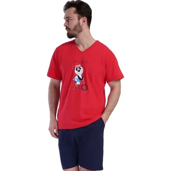 Pánské pyžamo Červené i modré pyžamo pro muže s kraťasy s Pandou - Pojďme na to! 1P1667 červená s