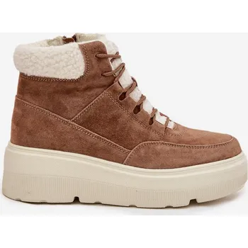 Dívčí sněhule Dámské semišové sněhule Vinceza s kožešinou na platformě – camel Velikost: 38