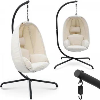 Zahradní houpačka Závěsné houpací křeslo vajíčko látkové béžové venkovní + vnitřní, vysoká nosnost 160 kg