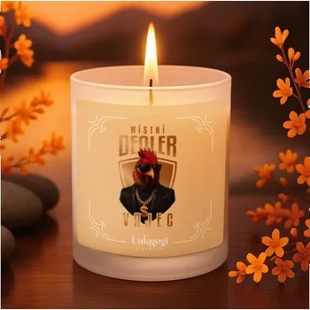 Žertovný předmět Místní dealer vajec - vonná svíce s potiskem- Tričkový.cz