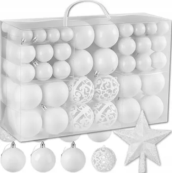Vánoční dekorace SADA VÁNOČNÍCH BANĚK 3/4/6 CM VÁNOČNÍ BAŇKY NA STROMEČEK S HVĚZDOU 100 KS BÍLÉ