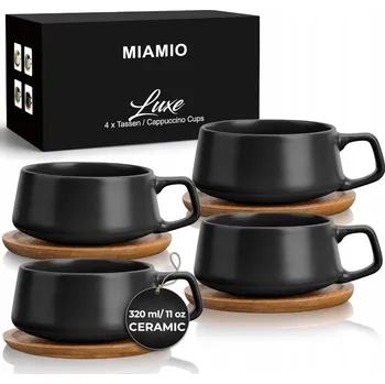 Sada šálků Miamio 320 ml, 4 kusy s dřevěnými podšálky