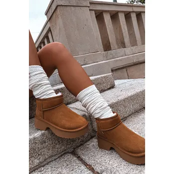 Dívčí sněhule Dámské sněhule Milora z přírodního semiše s kožešinou – camel Velikost: 38