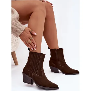 Dámská zimní obuv Dámské semišové “kovbojky” na sloupku – čokoládové Dylira Velikost: 36