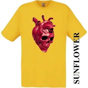 Pánské tričko panske-levne-bavlnene-tricko-digi-potisk-lebka-srdce Barva: Yellow - žlutá, velikost: XXL
