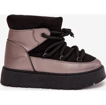 Dívčí sněhule Dámské nízké sněhule s hřejivým kožíškem a silným šněrováním Xarina – černé Velikost: 37