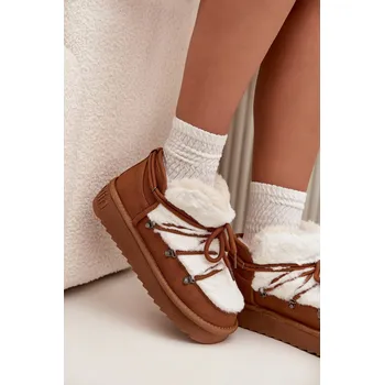 Dívčí sněhule Dámské nízké sněhule na platformě s kožíškem D.Franklin – camel Velikost: 40