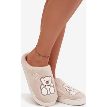 Dámské polobotky Dámské papuče s kožíškem a motivem medvídka – béžové Noralie Velikost: 40/41
