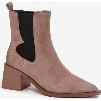 Dámská obuv Dámské kožené semišové boty Artiker – béžové, zateplené, na podpatku Velikost: 40