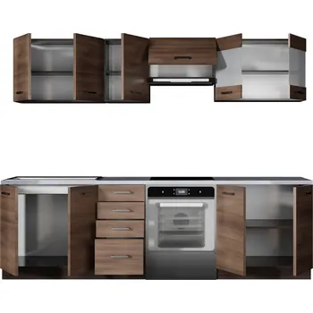 Kuchyňská linka Moderní kuchyňská linka Amanda 260 - Halmar Skořicová Akácie / Granit / Wenge 260x cm