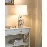 Stolní lampa s bílým keramickým podstavcem lněné stínidlo ve tvaru bubnu moderní glam styl obývací pokoj ložnice Beliani